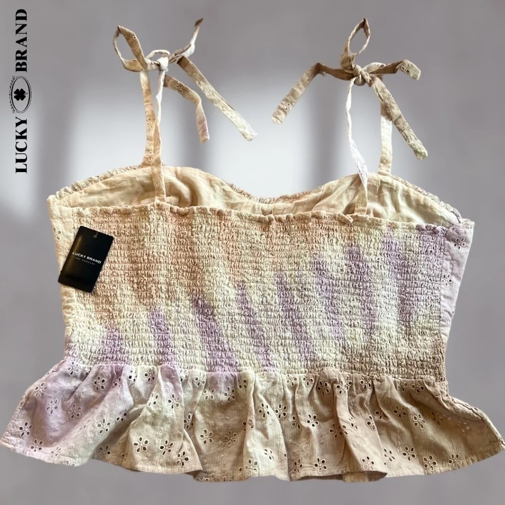 LUCKY BRAND Sweetheart Neck Shoulder Ties Cotton Eyelet Tie-Dyed Corset Top NWT